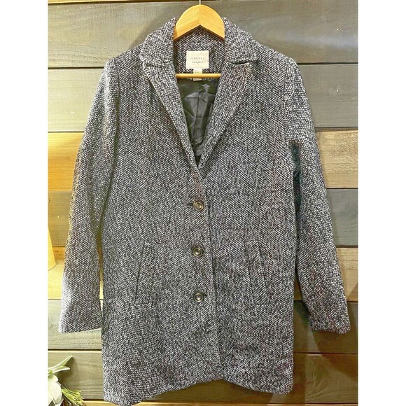 Forever 21 Women's Jacket Dark Navy White Button Up Wool Blend Size L - Picture 1 of 5